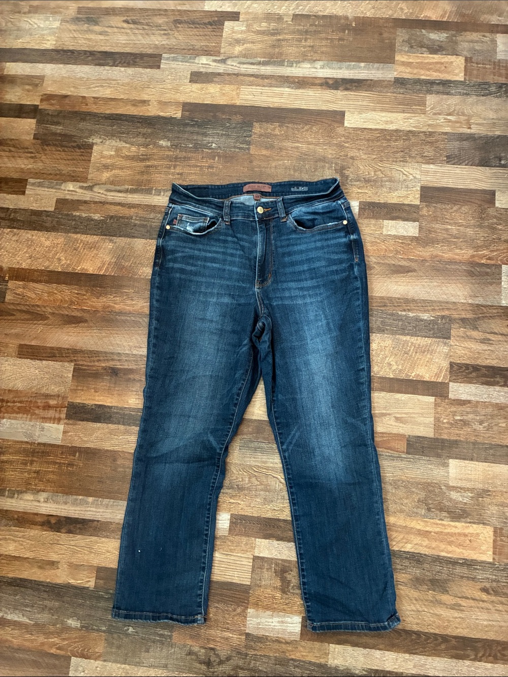 Judy Blue Dark Blue Cropped Straight-Leg Jeans